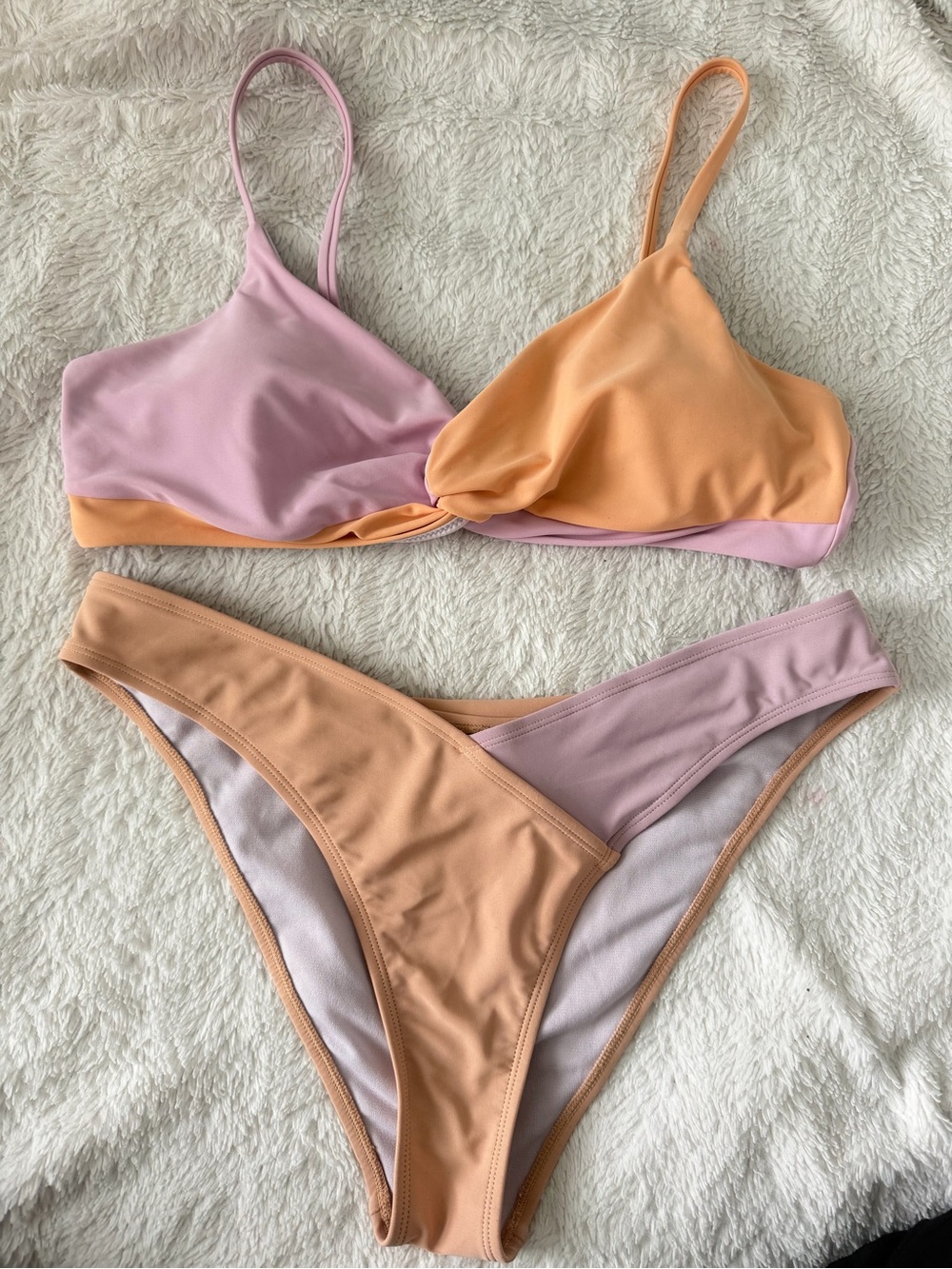 Cupshe Womens Blush Coral Color Block Bikini Size XL